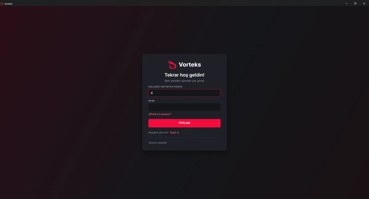 Vorteks giriş ekranı